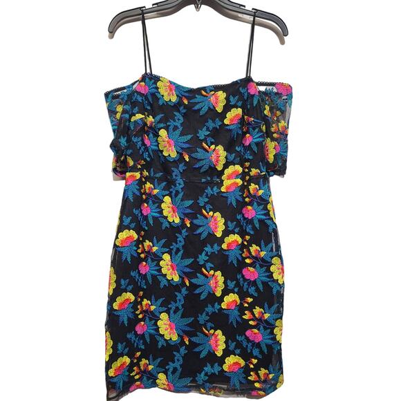 TOPSHOP Mesh Embriodered Off the shoulder Mini Dress Size 10 - Picture 3 of 6